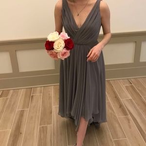 Monique Lhuillier, High-Low "Mira" Bridesmaid Dress in Gray, Size 4